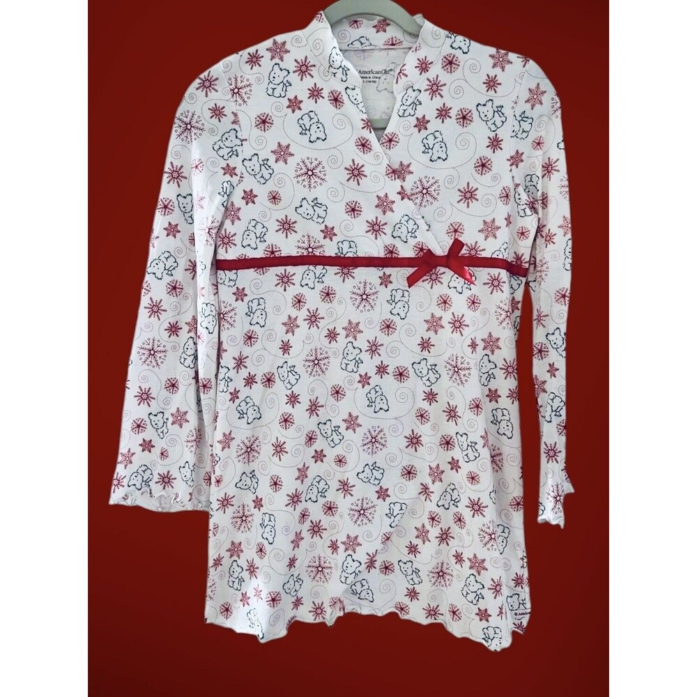 American Girl Flannel Sleepwear Holiday Nightgown Snowflakes Dogs Sz Large 14/16